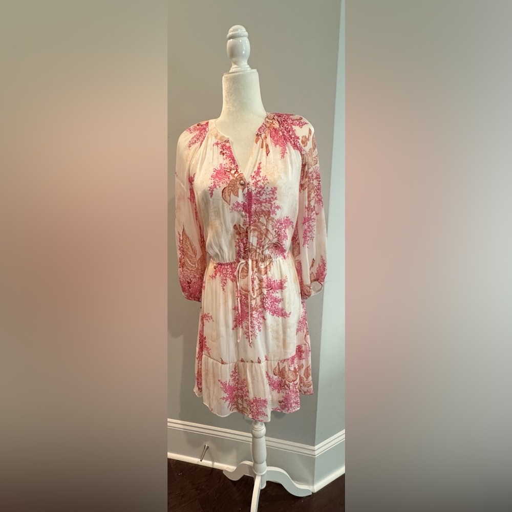 LC Lauren Conrad Pink Cream Sundress with Bishop Sleeves